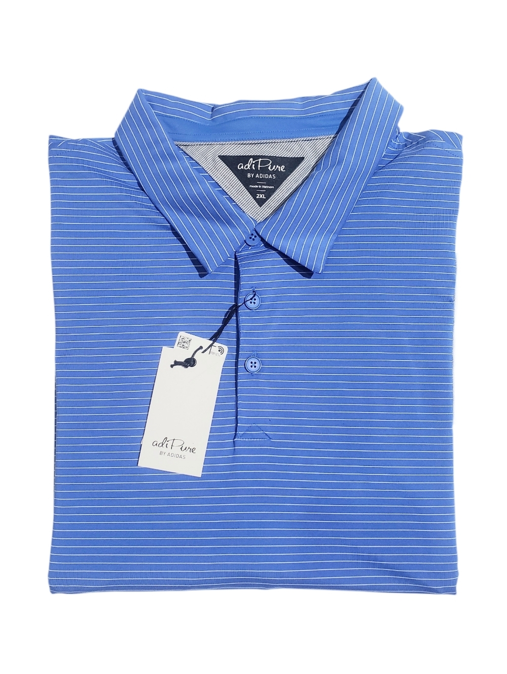 AdiPure by Adidas Mens Tech Striped Short Sleeve Golf Polo Size 2XL Blue NWT